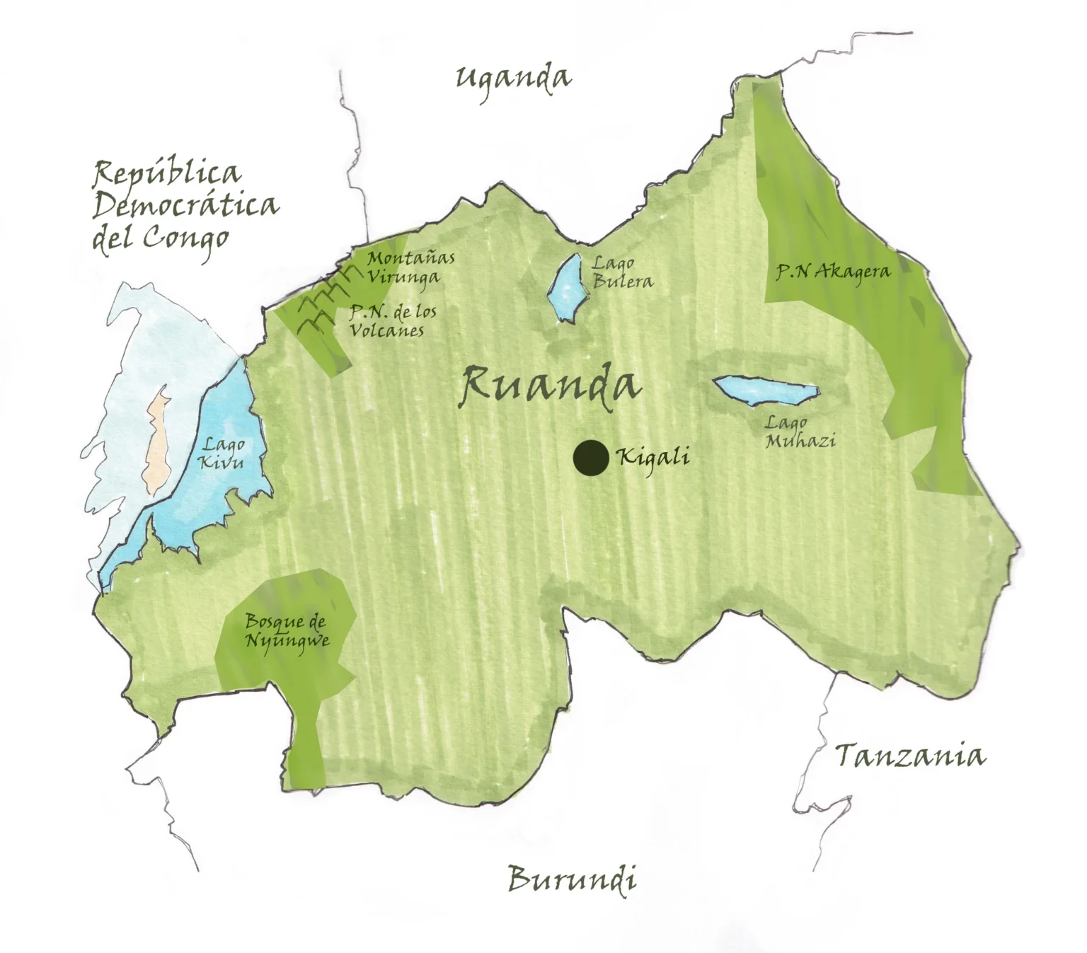 Map of Uganda showing national parks